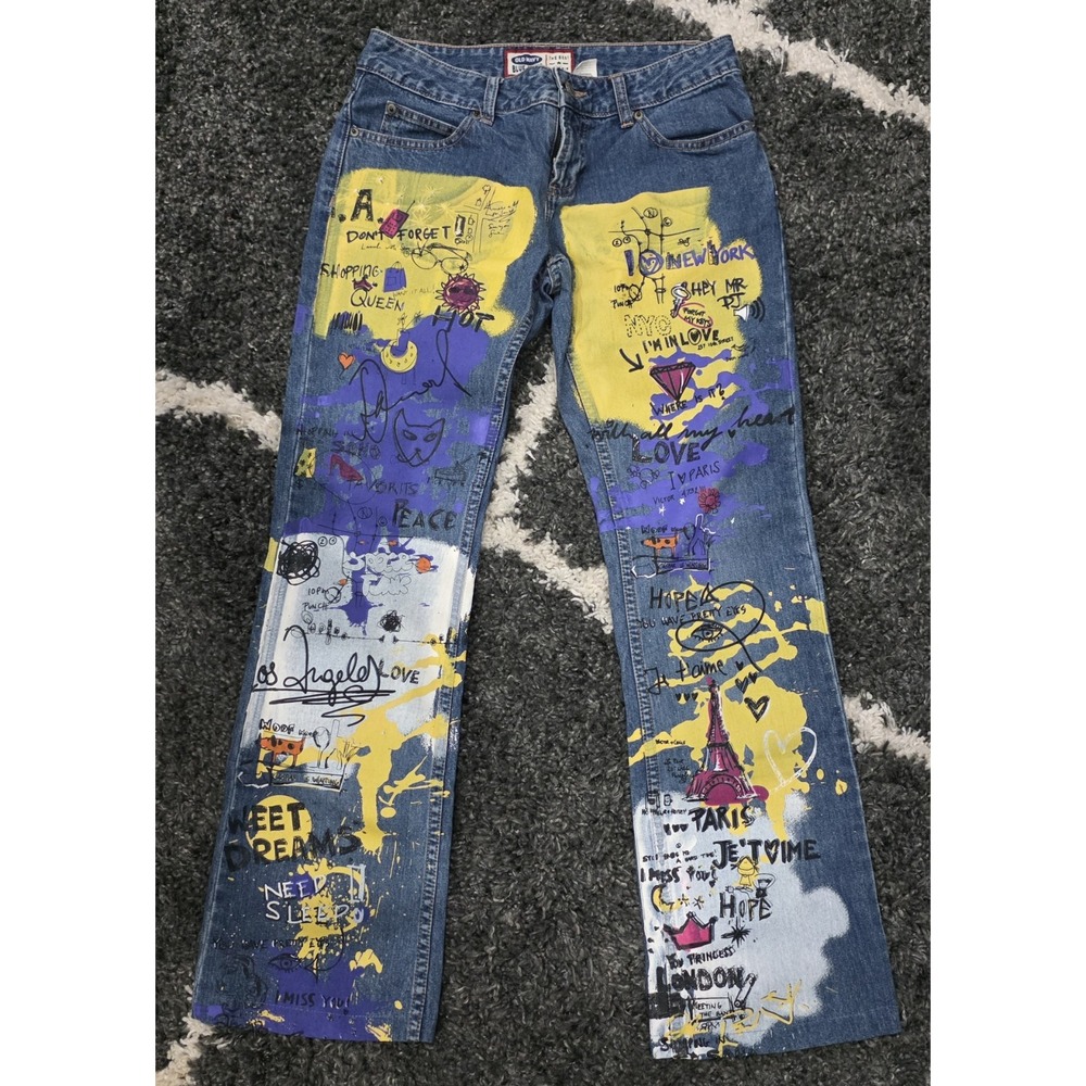Old Navy Factory Graphic Mid Rise Blue Jeans Sz 2  26"W x 36"L